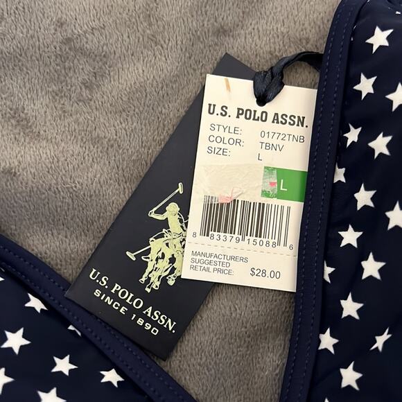 U.S. Polo Assn. Size L Navy Blue & White Star Print String Bikini Top - Picture 2 of 5